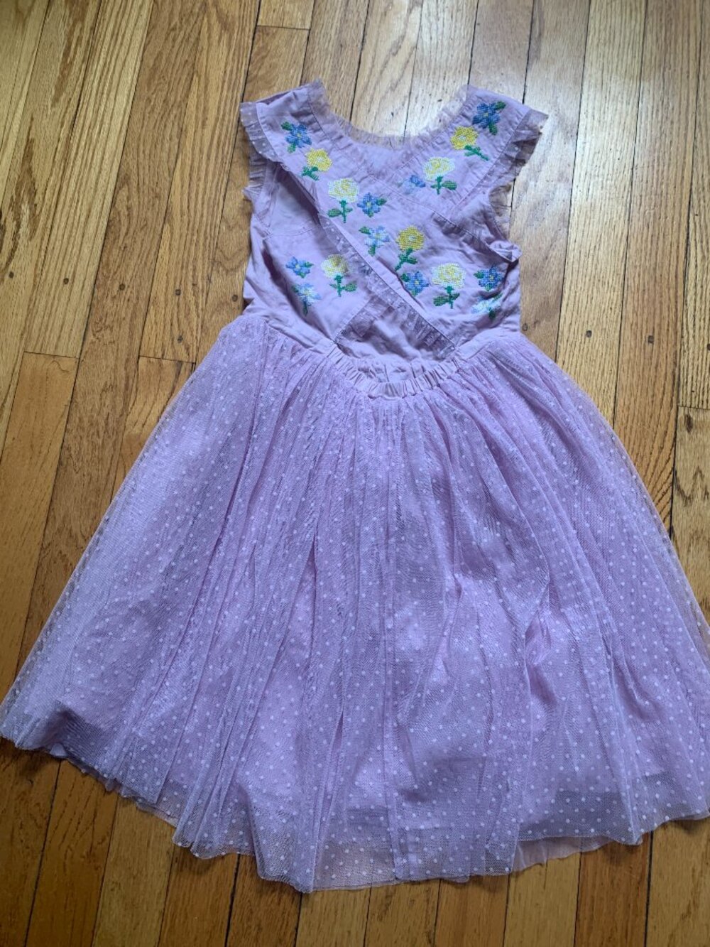 Mini Boden Girls Embroidered Cross-Back Tulle Dress Lavender - Picture 2 of 5